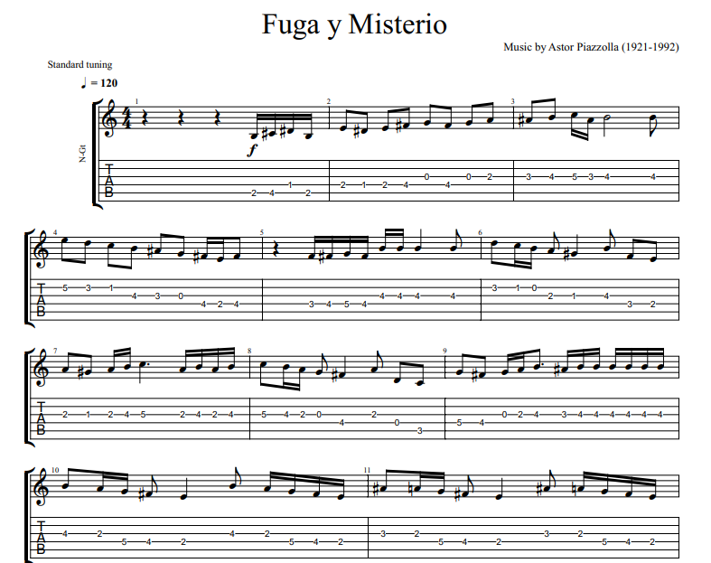 Astor Piazzolla - Fuga y Misterio sheet music for guitar